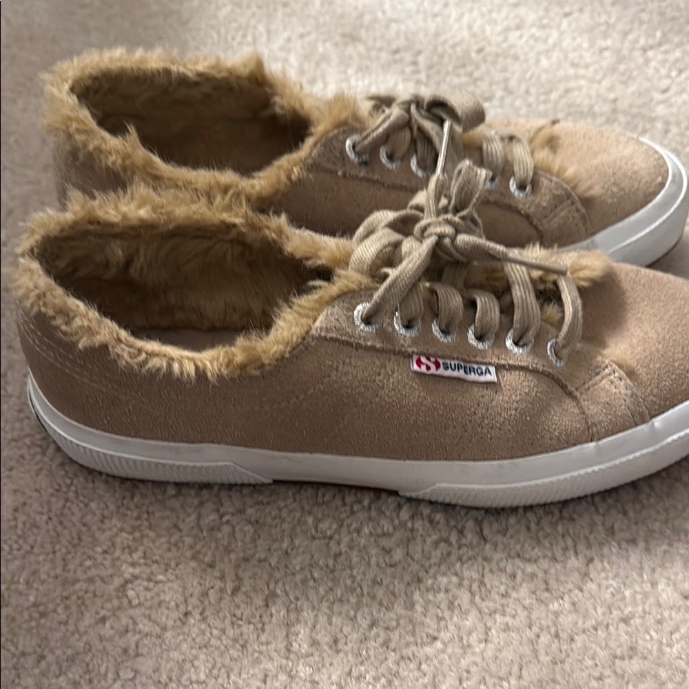 Superga Women's Beige Fur-Lined Sneakers